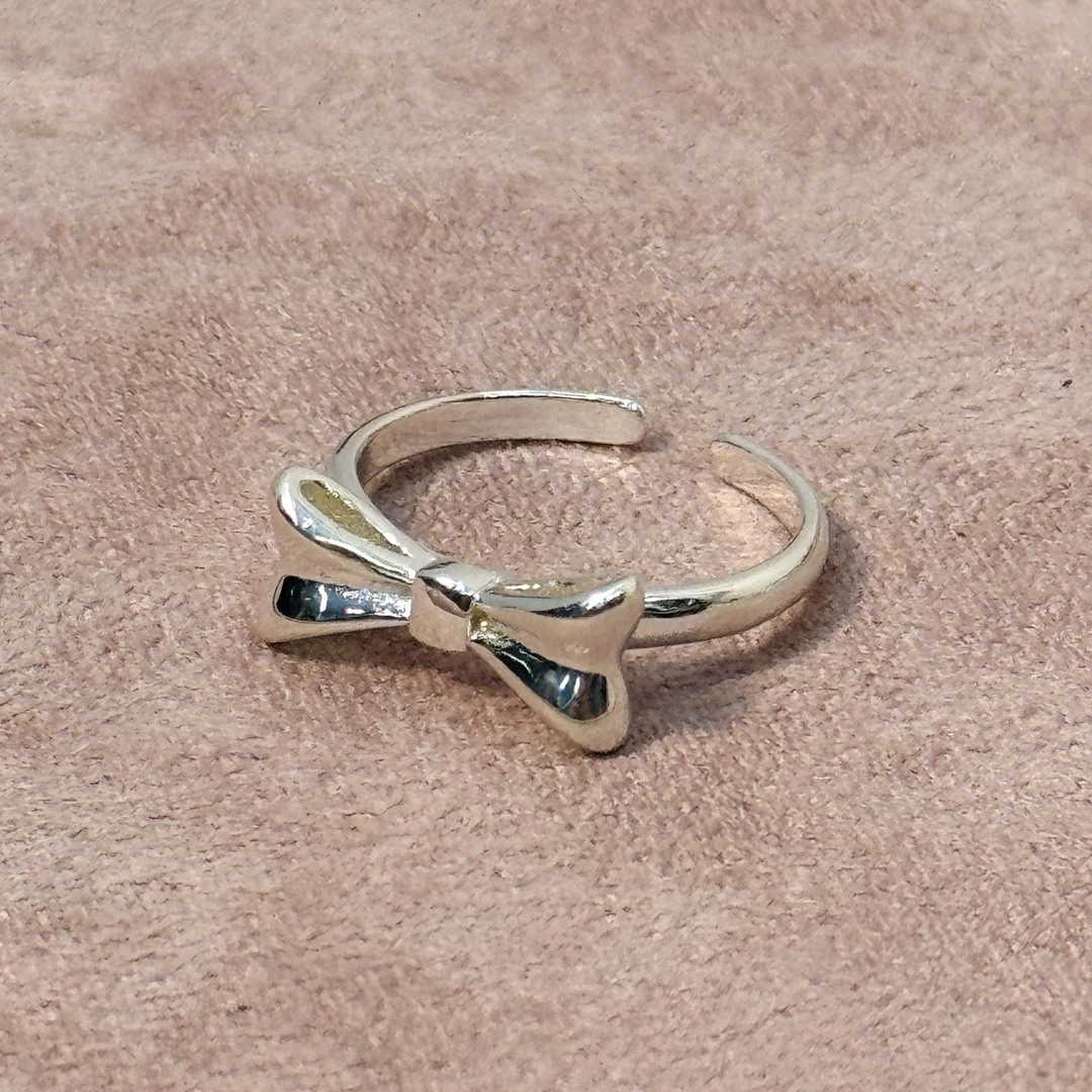 非金属合成锆石戒指 韩系925银时尚潮流百搭蝴蝶结开口戒指