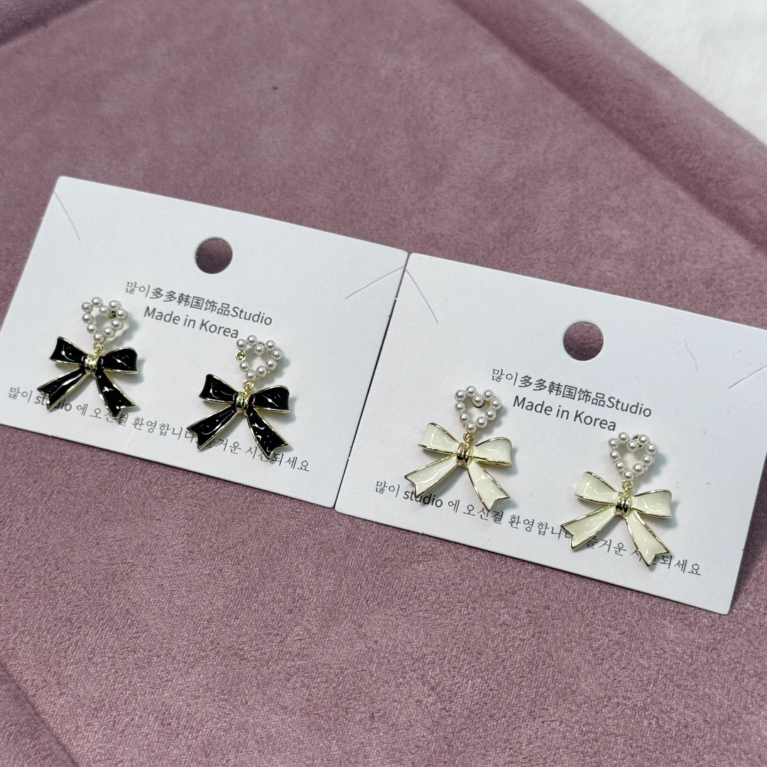 非金属仿珍珠耳饰 韩系爱心珠珠蝴蝶结耳环