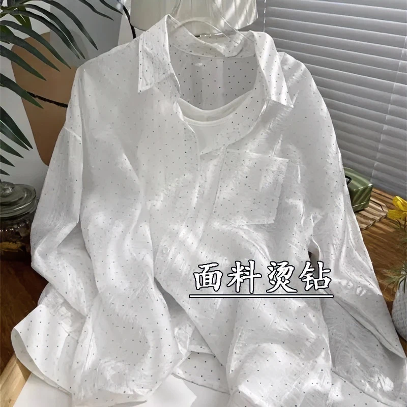 2025夏季新款防晒烫钻外套开衫薄款设计衬衫宽松长袖衬衣上衣