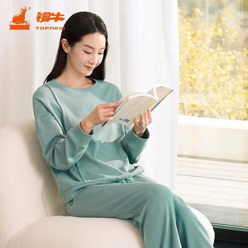 铜牛BLESS斜格异面布拼接女秋季新款休闲上衣裤子VS304/VK241