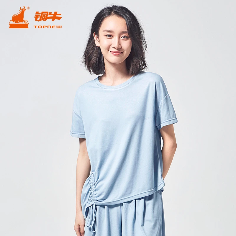 铜牛夏季罗纹不对称女居家上装清凉圆领简约透气显瘦上衣t恤VS119