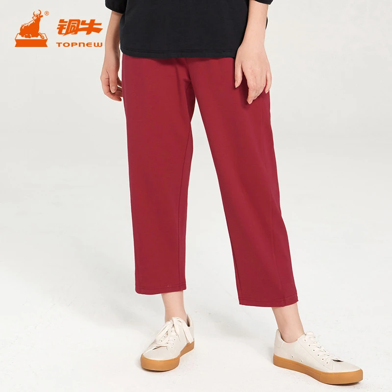 铜牛春夏精梳纹理棉斜拼九分休闲女裤基础透气休闲收腿裤女VK174