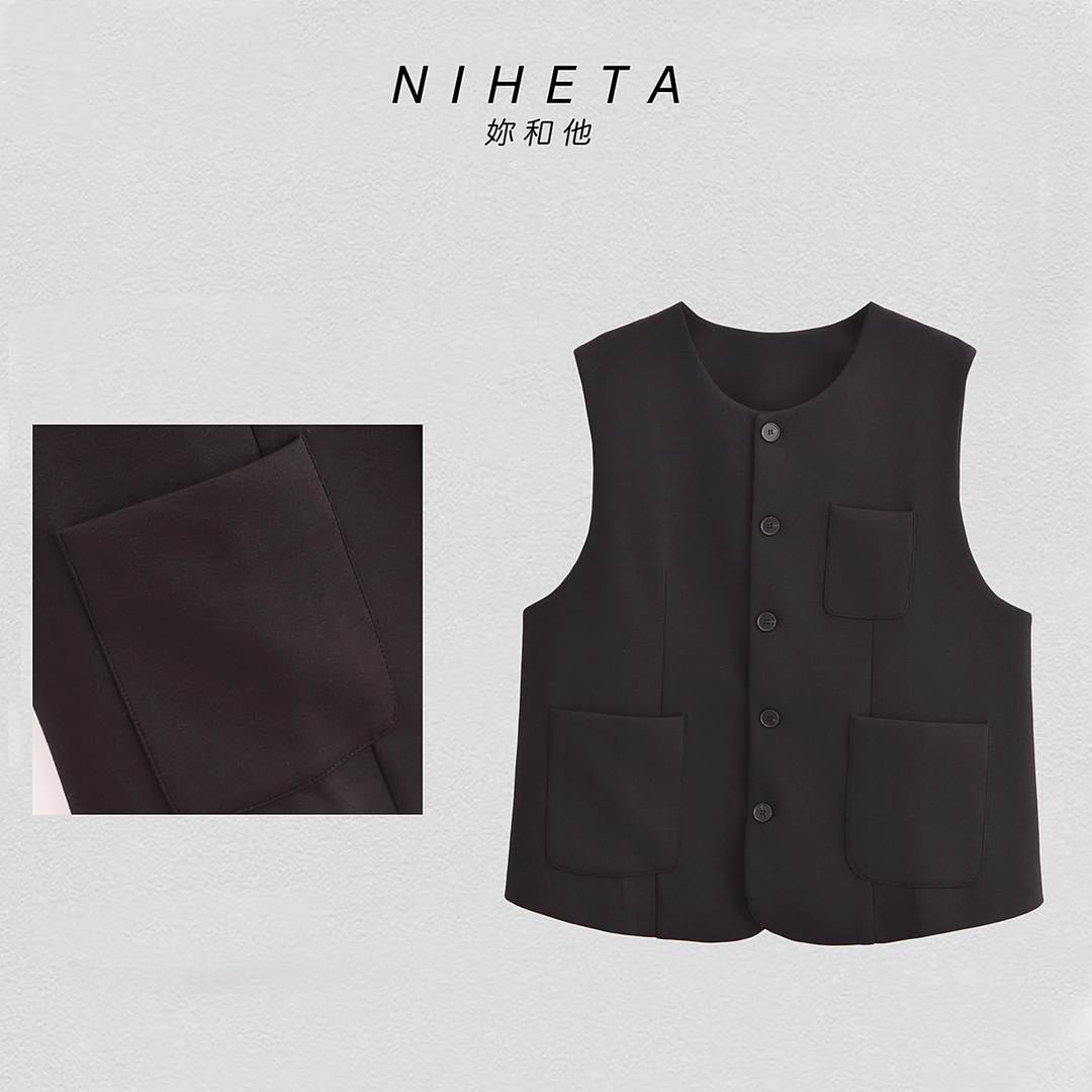 2024年新款纯色简约百搭单排扣口袋马甲