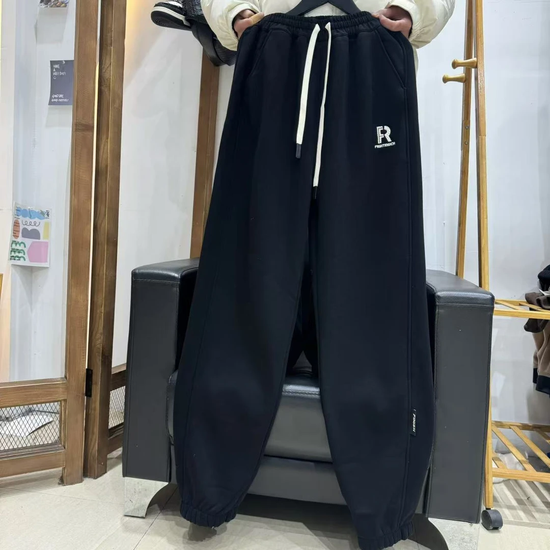 橙子家 R字刺绣加绒加厚针织裤