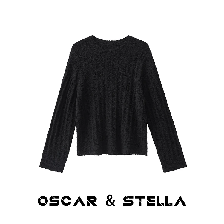 O&S【绵羊毛+锦纶】圆领宽松长袖毛衣 195 25104