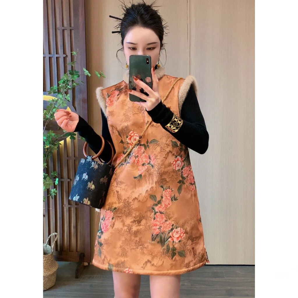 【赏牡丹】复古新中式中国风旗袍宽松连衣裙短裙女