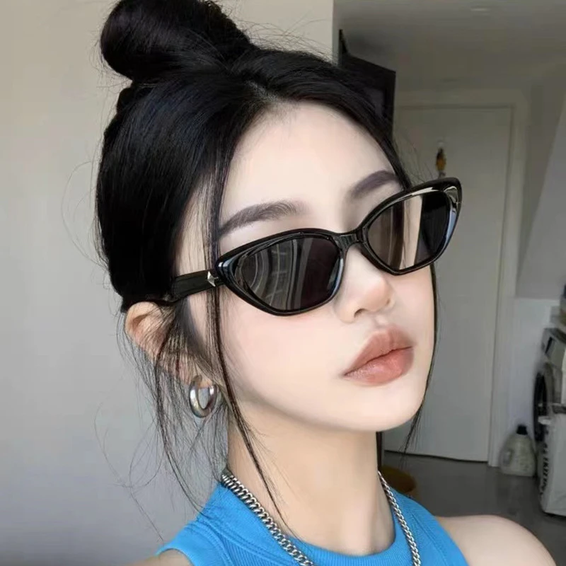 时尚猫眼太阳镜街拍百搭复古潮流女士黑色茶色防紫外线墨镜2116