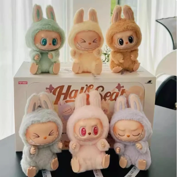 正品labubu搪胶脸盲盒2代坐坐派对拉布布毛绒公仔labubu盲盒