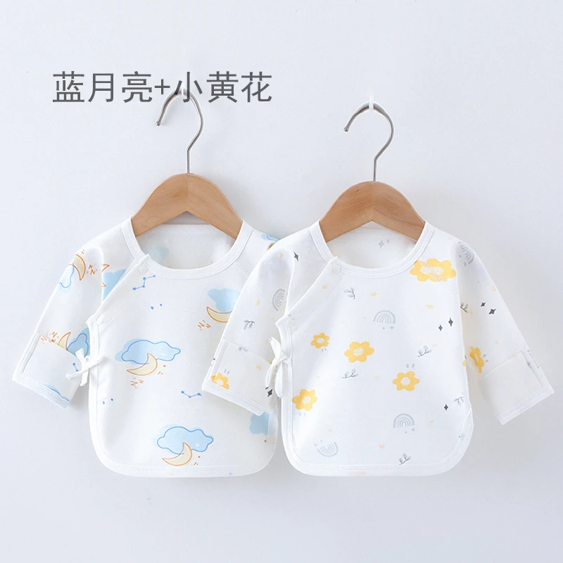 四季款新生婴儿衣服宝宝纯棉长袖半背衣初生圆领上衣刚出生