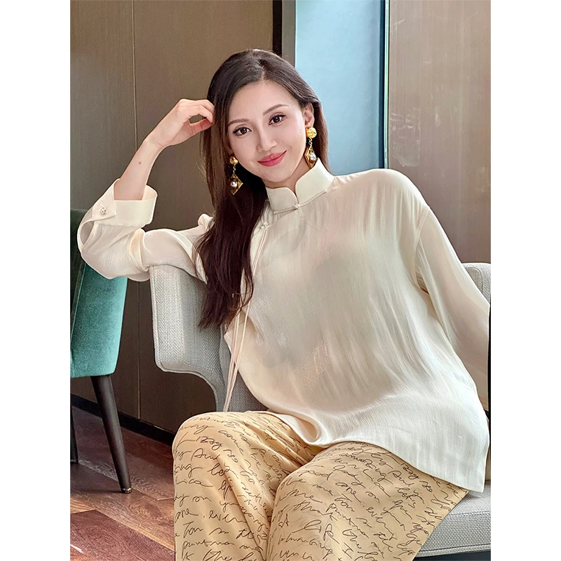 TRACYCHU【现货】国风复古流光溢彩亚金色新中式夏日长袖款小众上衣