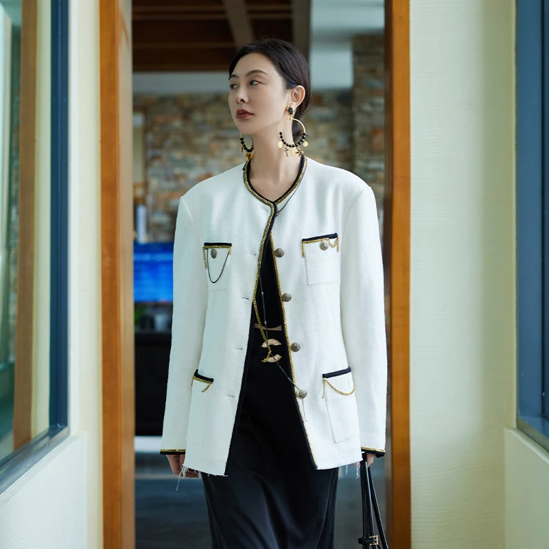 TRACY CHU in废土风白色宽肩吸腰超显瘦经典款高级感气质小众外套