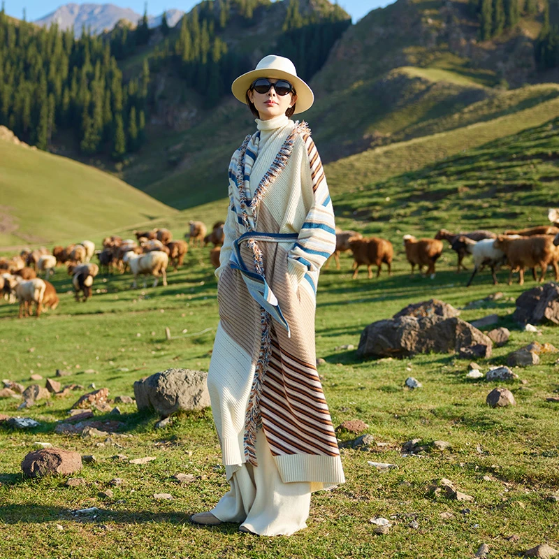 TRACYCHU山羊绒多色拼接重工手工羊绒复古千金洋气百搭高级感大衣