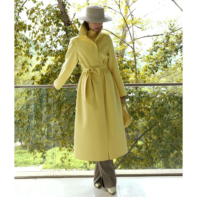 TRACYCHUbabycashmere小山羊绒奶黄色经典奢华千金洋气长羊绒大衣