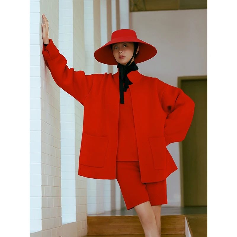 TRACYCHULP原绒火焰橙CASHMERE山羊绒超高克重超厚山羊绒针织大衣