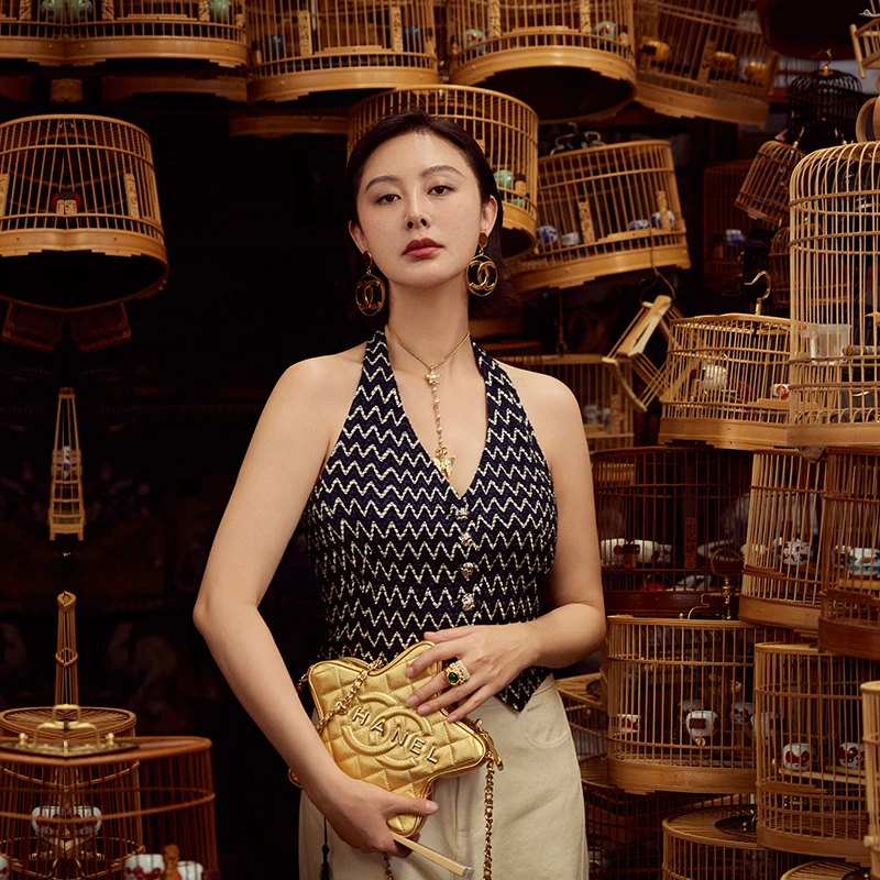 TRACY CHU 香奶风粗花呢蓝金手工时尚复古高级感小众奢华马甲背心