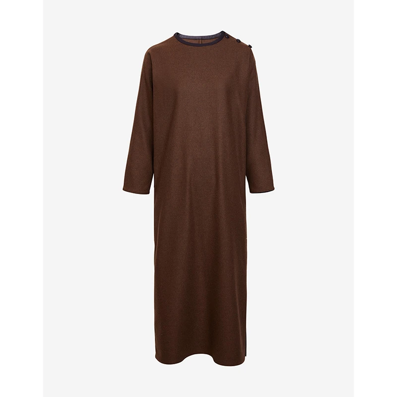 TRACYCHU【现货】山羊绒混绵羊毛金驼色茧型显薄显瘦款极简款连衣裙