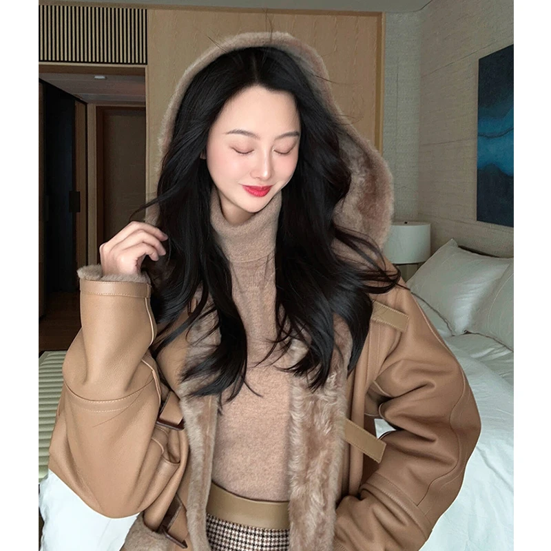 TRACY CHU拉贡lacon奶茶色千金洋气中长款奢华皮草高级感时尚大衣