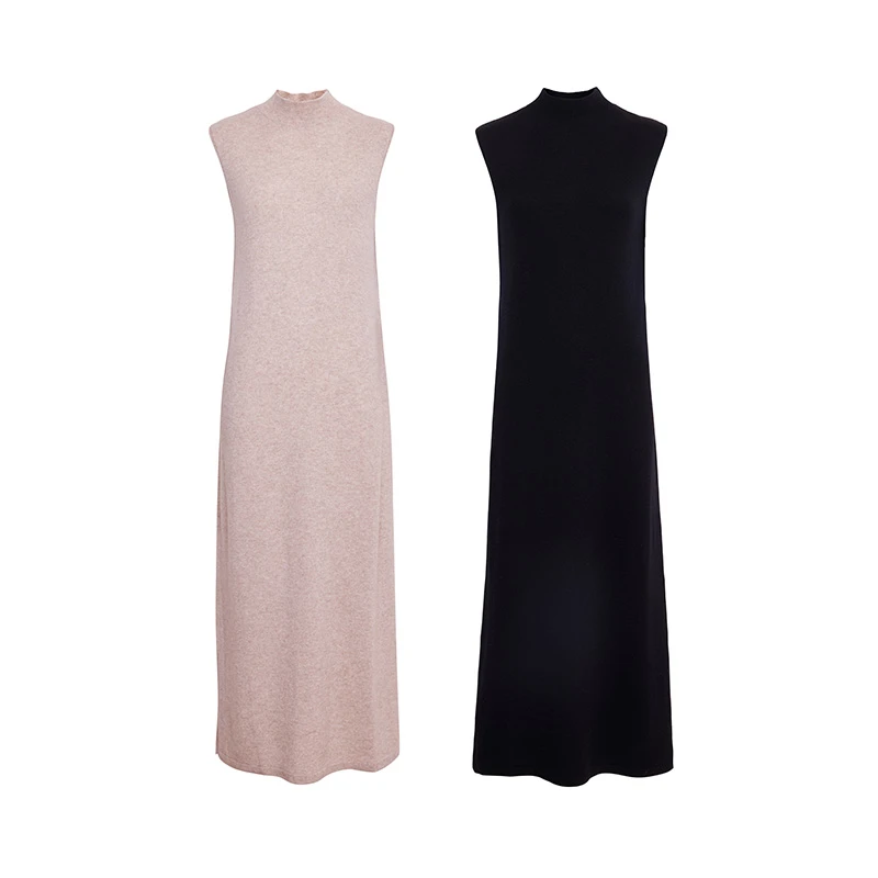 TRACYCHU特惠羊绒混羊毛无袖款连衣裙黑色燕麦色富家千金度假穿搭