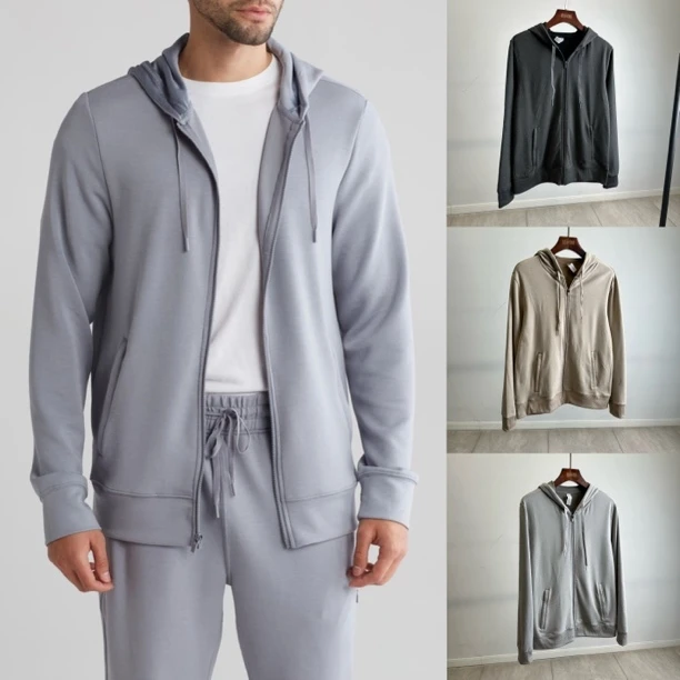 外贸高端新款软糯高弹力男士连帽卫衣卫裤户外春秋款休闲套装1181