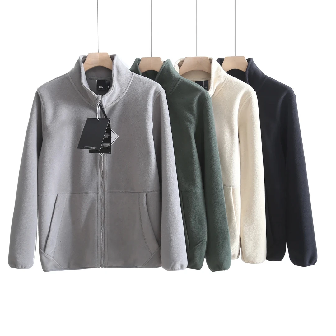 高密度弹力奥粒绒外套保暖透气立领夹克百搭纯色摇粒绒上衣3318