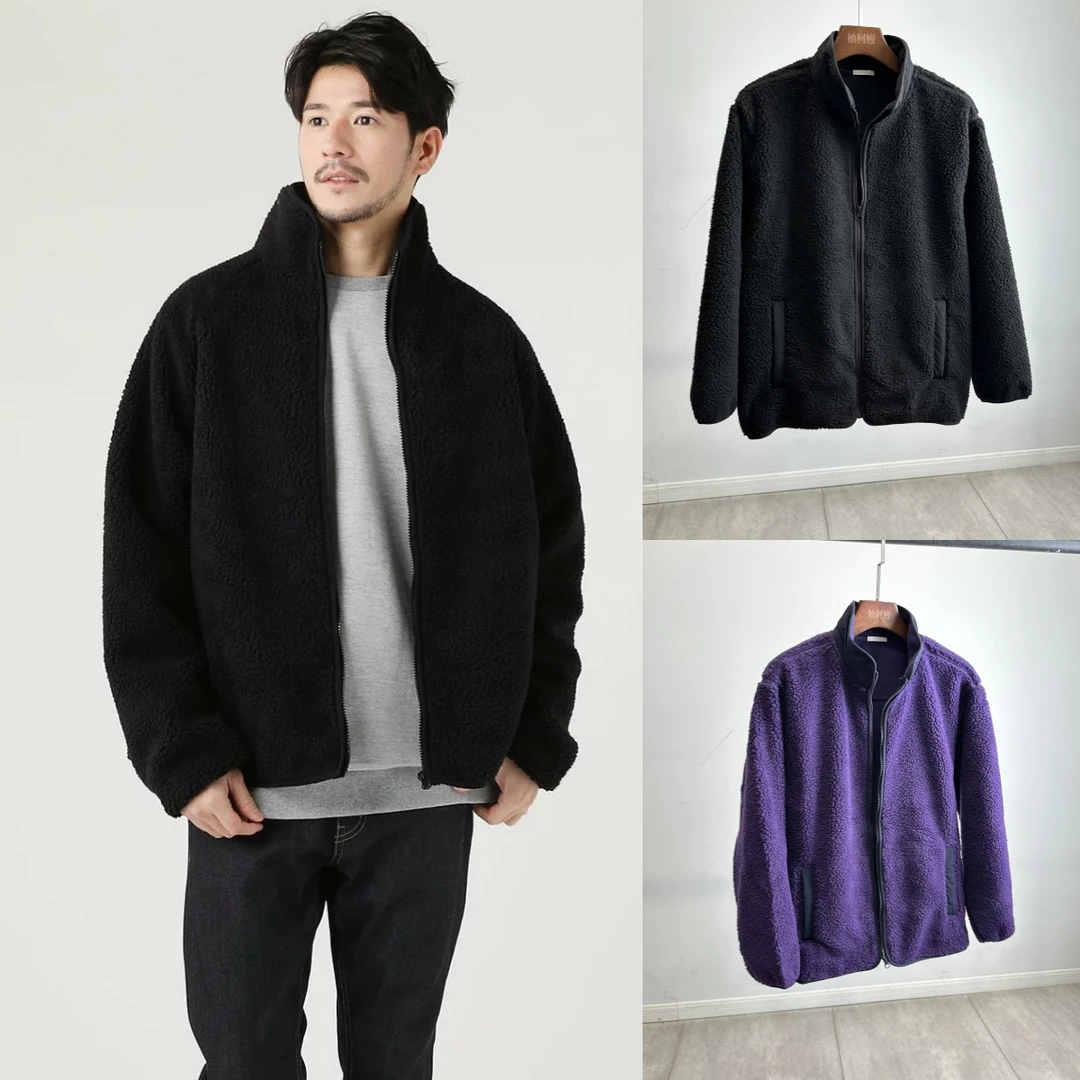 日单男士秋冬立领毛毛衣弹力加厚保暖外套情侣款加绒百搭上衣7183