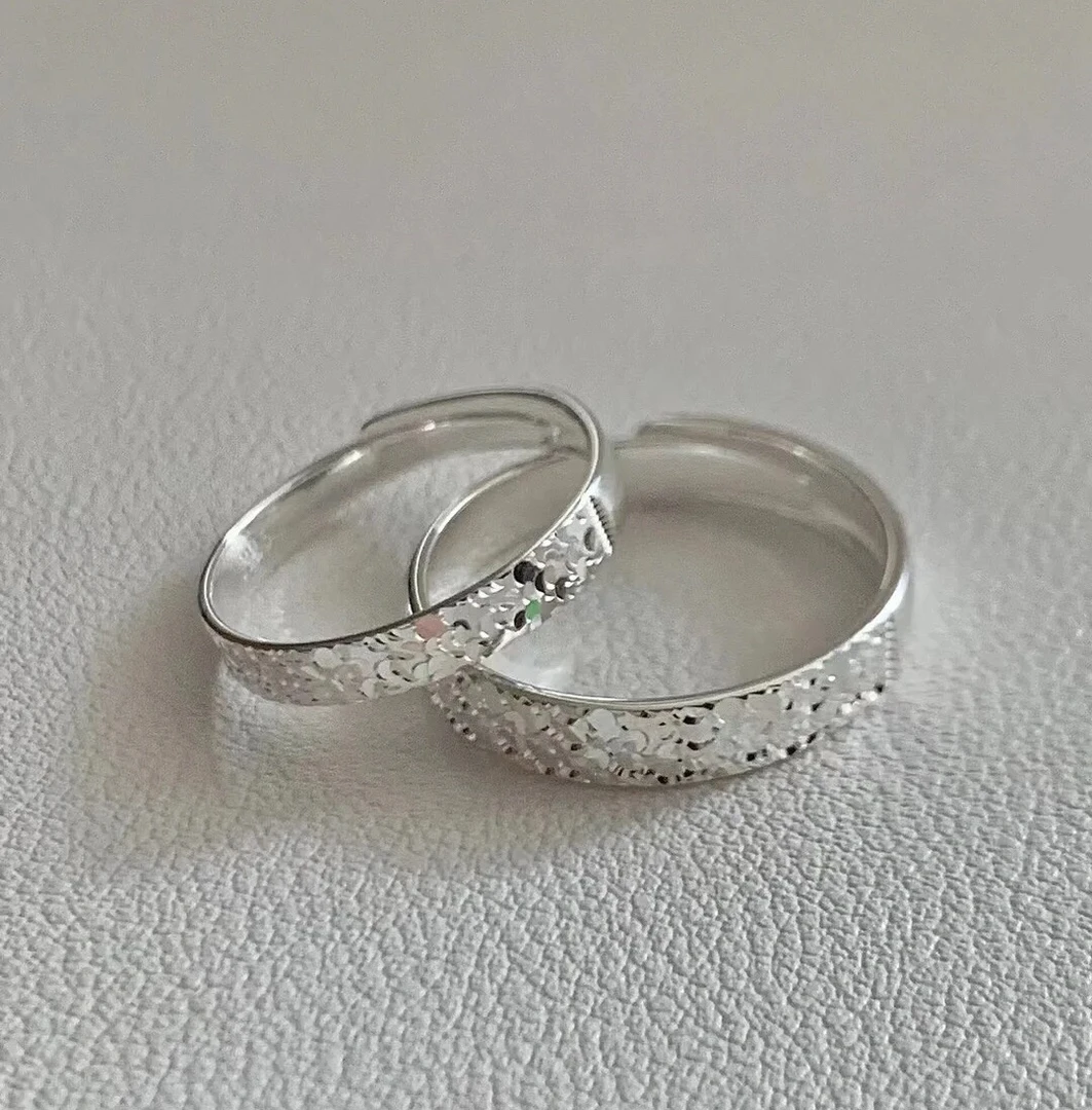 足银戒指 【碎冰冰戒指】时尚银色手工小众情侣可调节