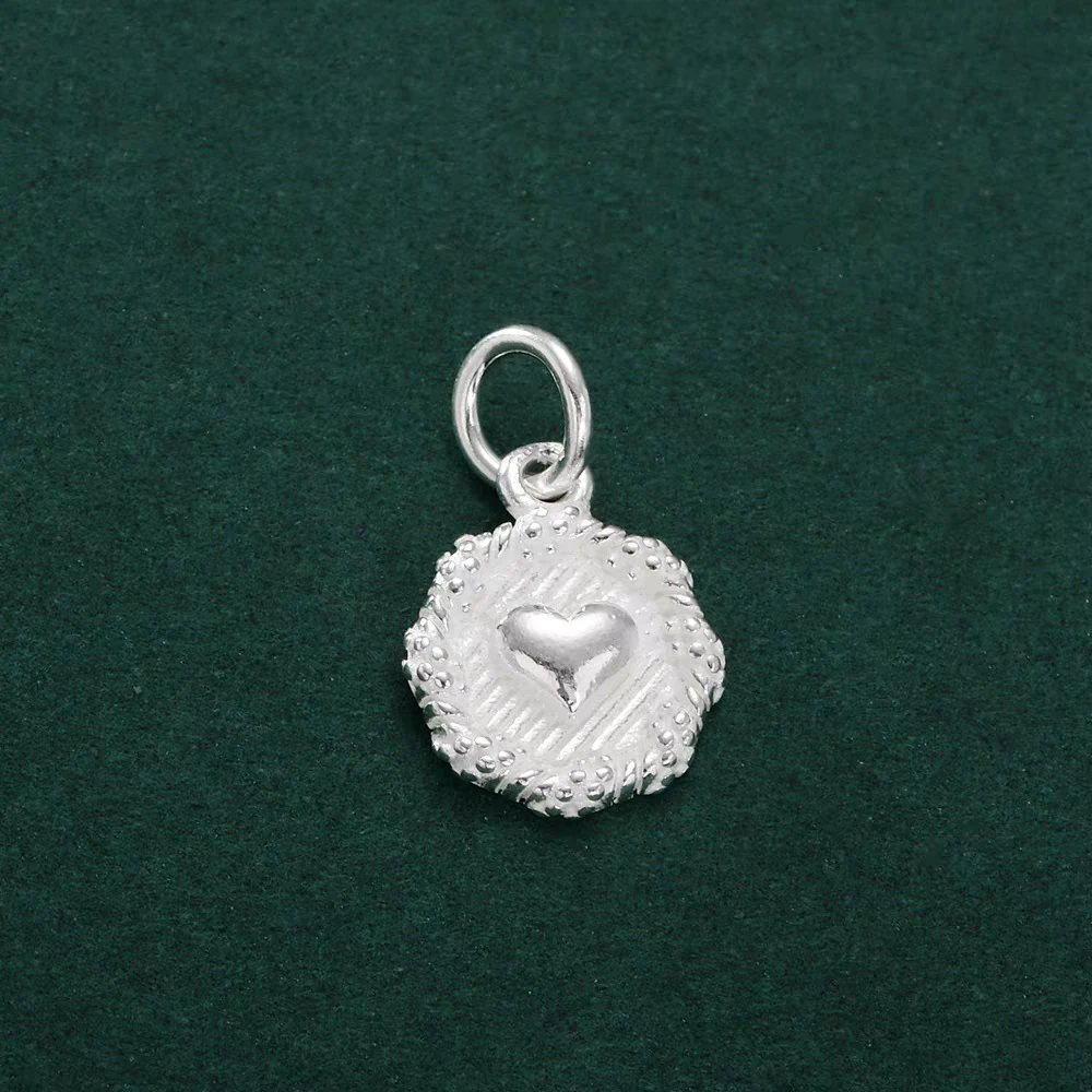 吊坠足银 【爱心圆牌吊坠】手工编织挂坠