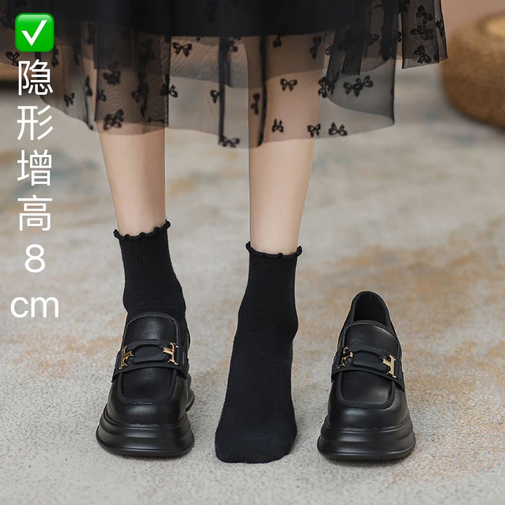 小个子厚底英伦风小小乐福鞋黑色厚底鞋女士工作鞋单鞋皮鞋百搭