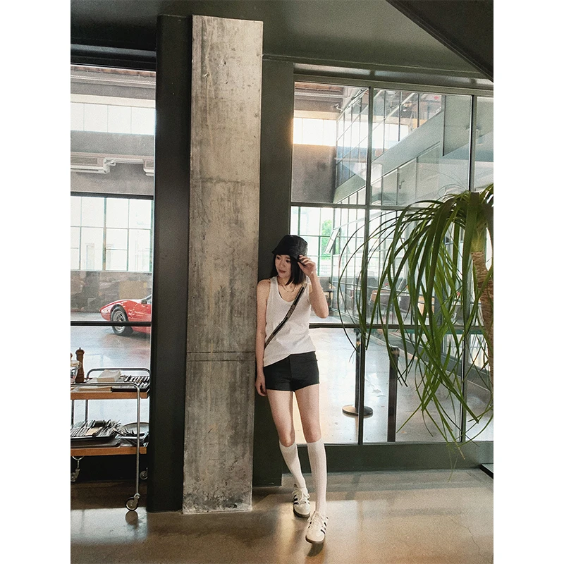 HANSCO/ 40S强捻新疆棉氨纶罗纹亲肤大U领无袖背心H2305ABX015