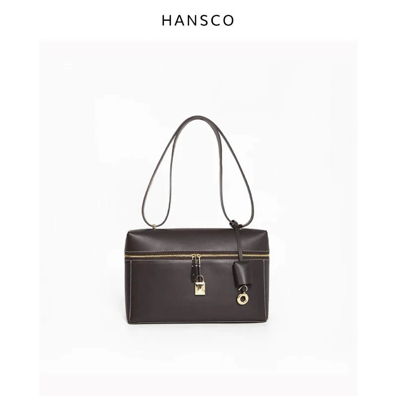 HANSCO LP盒饭包 复古真皮单件斜挎包 H2310ANB028