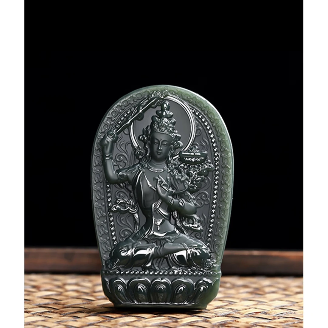 和田玉塔青本命佛玉坠青玉细料十二生肖守护神兔文殊菩萨