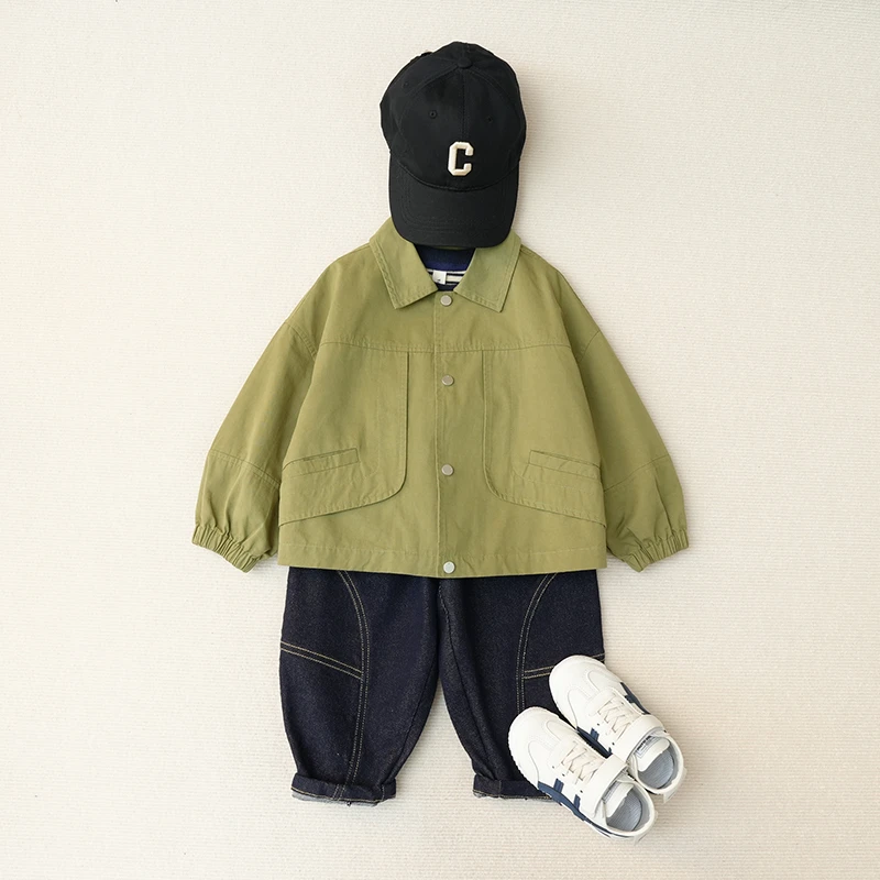【W025】23秋款男童女童休闲纯色翻领工装风外套潮春装TM-1C0035