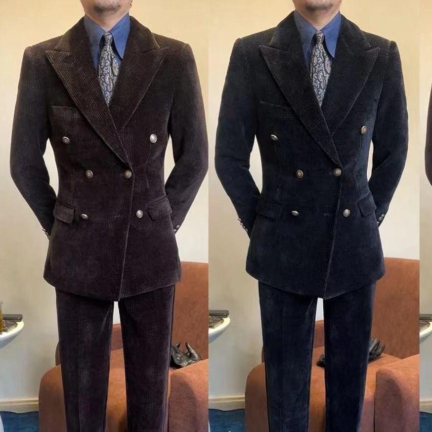 【西蒙曹】单西服秋冬加厚雪尼尔修身双排扣布雷泽单西服