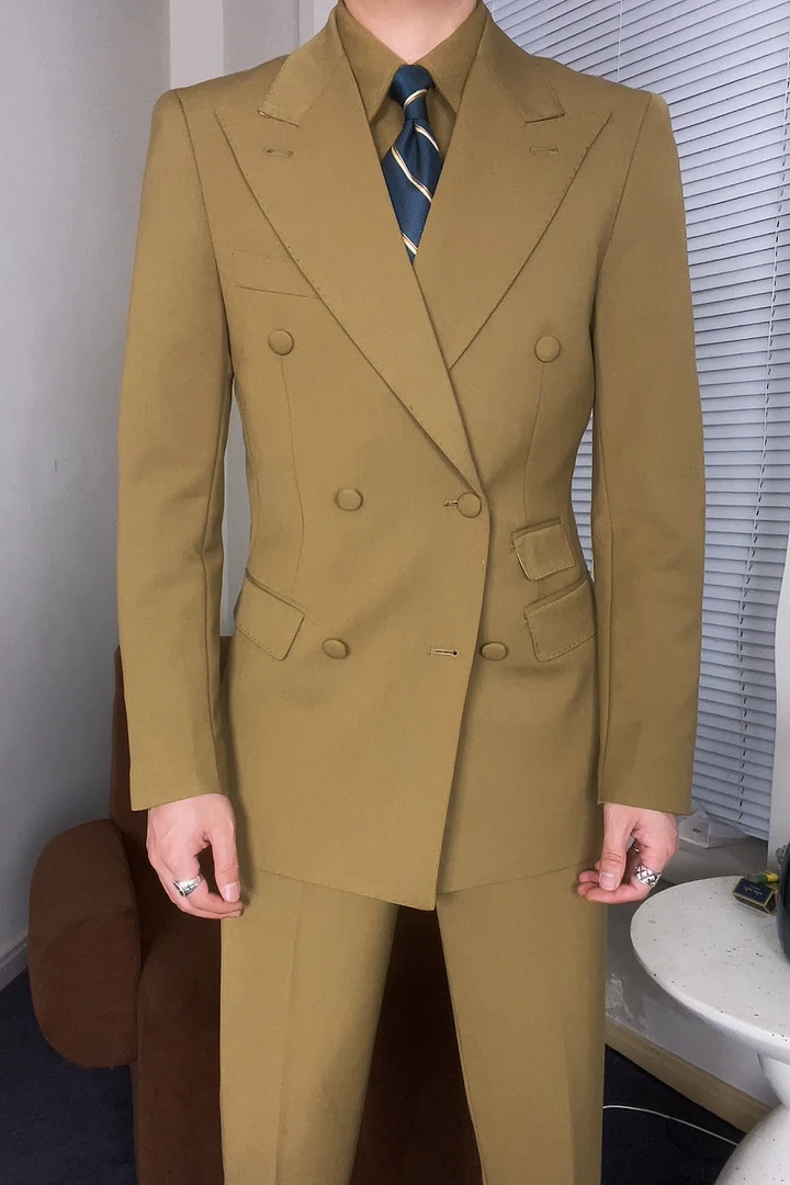 【西蒙曹】-单西服-修身梭织高密度戗驳领双排西服