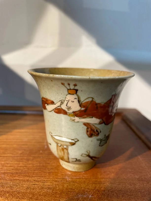 景德镇陶瓷老陶泥古色釉手工手绘铃铛杯