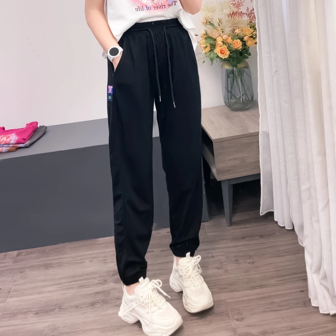 【丽可儿】韩版休闲贴标松紧抽绳九分裤子女夏季薄款 DY2897