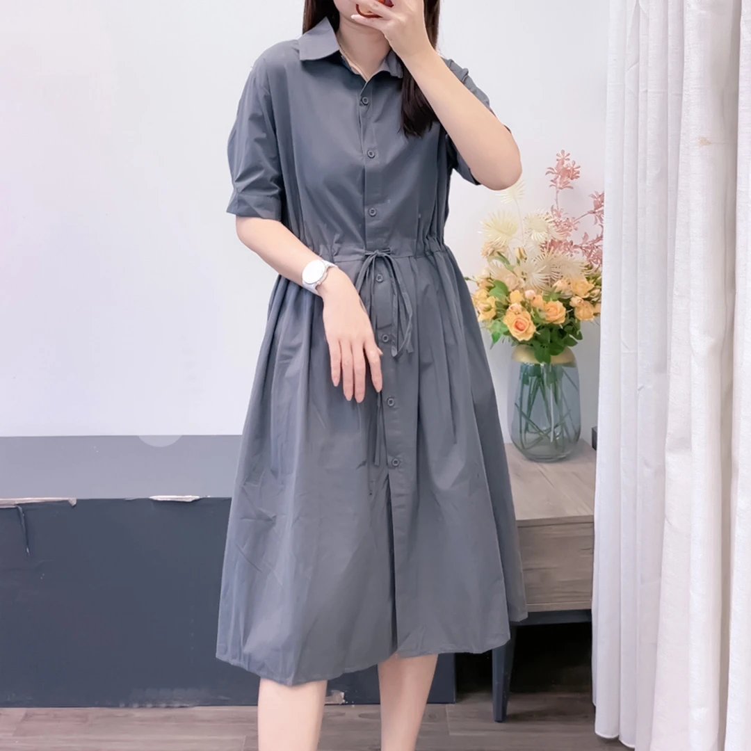 【丽可儿】韩版休闲宽松纯色连衣裙女夏季新品衬衫裙子 DY804