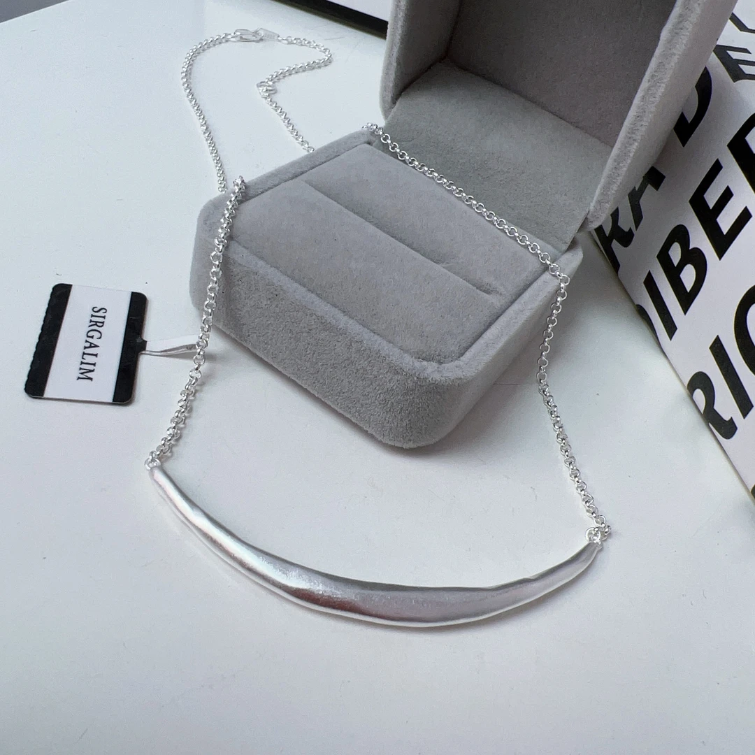 坠链均925银 SIRGALIM银饰 磨砂面长条项链