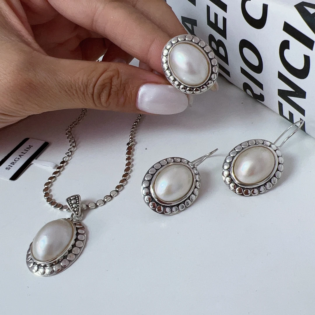 925银仿珍珠银制品 SIRGALIM银饰 珍珠复古套装带55公分链子