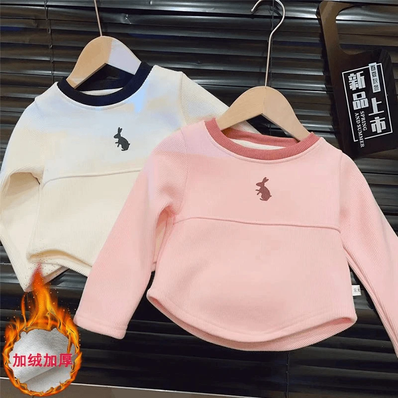 女童长袖T恤儿童加绒加厚打底衫2024女孩上衣韩版1