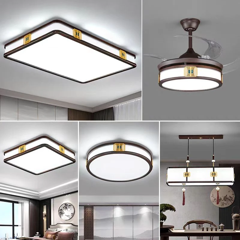 新中式LED客厅实木吸顶灯长方形大厅灯中国风餐厅卧室书房全屋灯