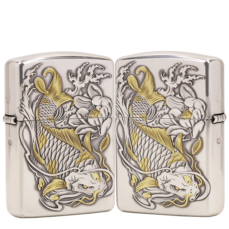 ZIPPO/之宝【双面龙鱼】盔甲镀银双色原装正品防风打火机礼DY9910FD