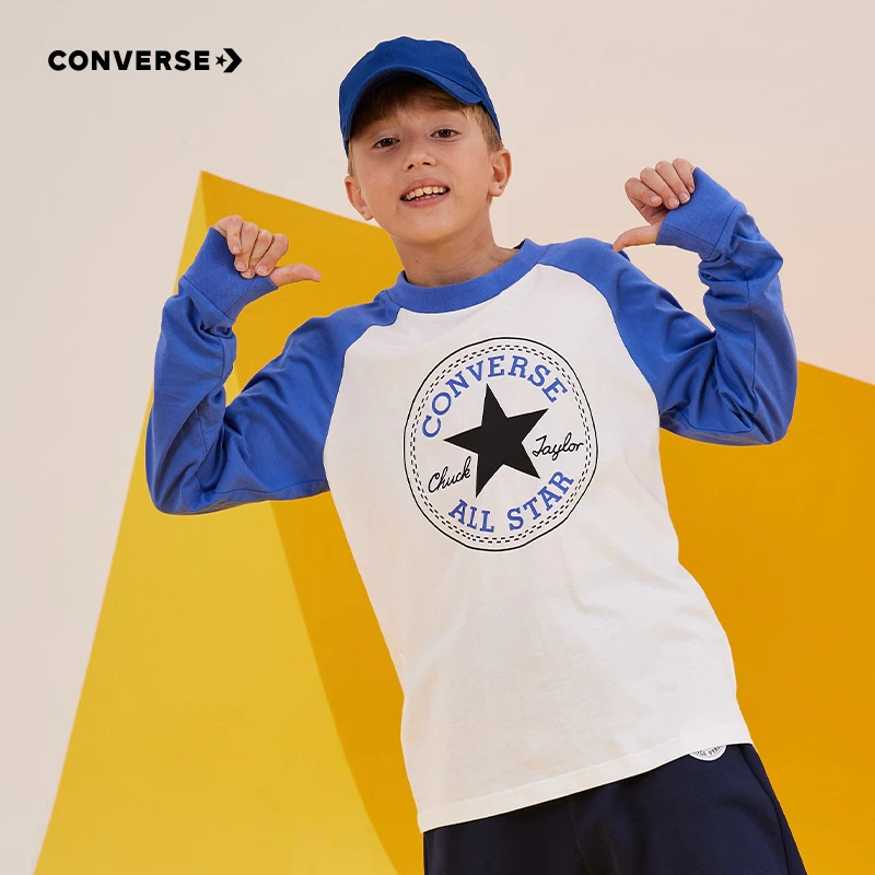 Converse匡威童装男女同款针织印花圆领休闲纯棉长袖T恤8884、8684