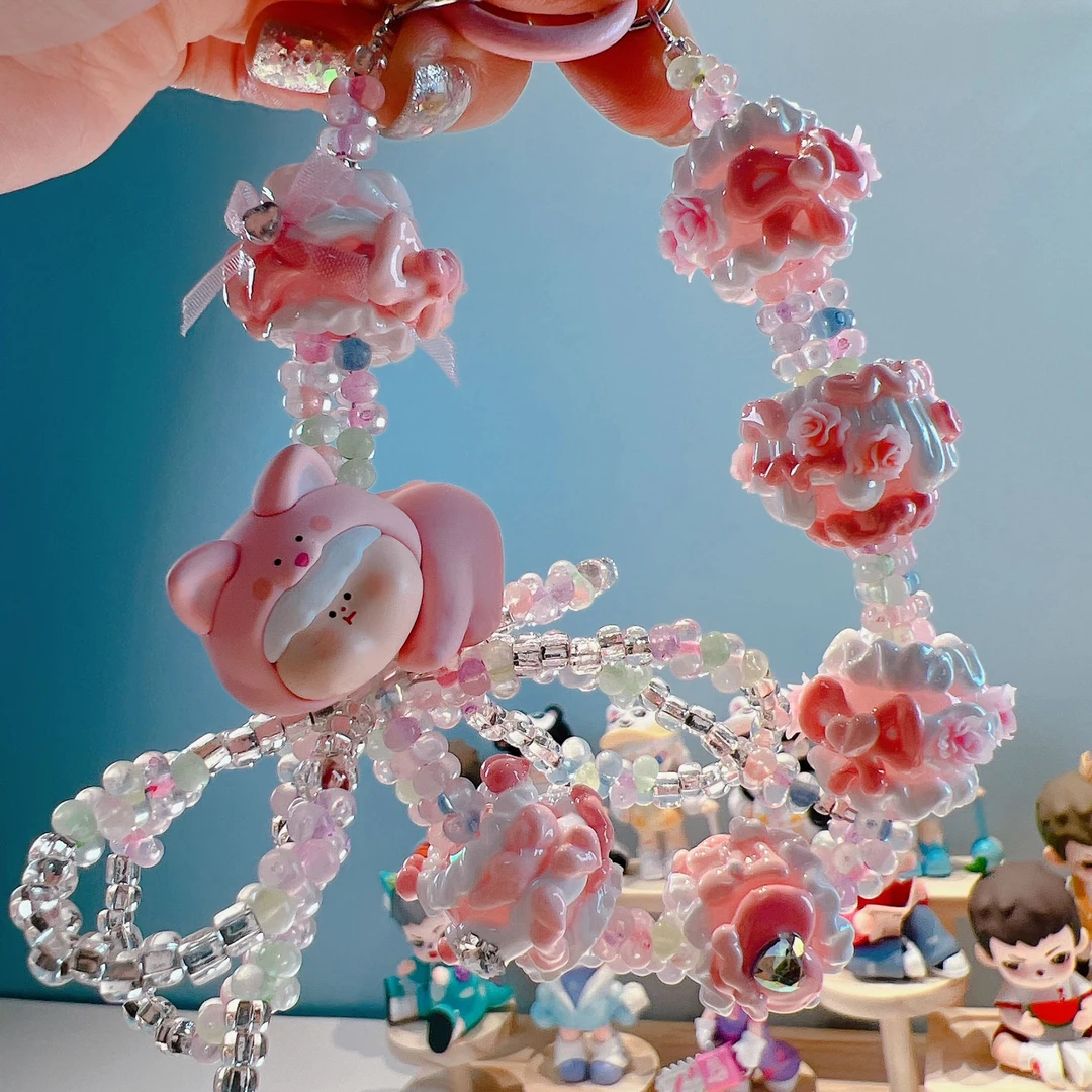 精美手工DIY手机链萌萌粒钥匙链手绘珠小米珠包包链