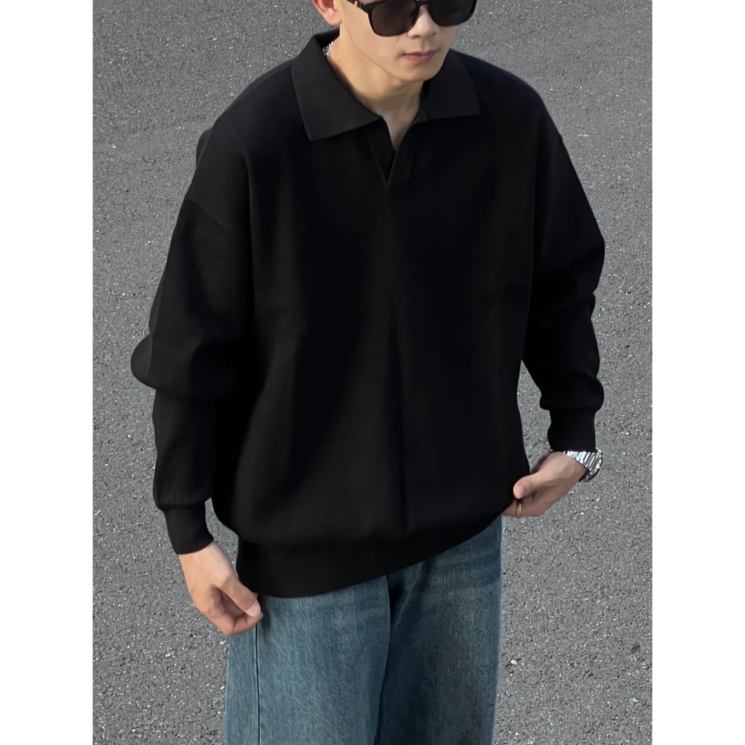 【JINZ】轻熟风针织衫套头翻领重磅休闲POLO毛衣