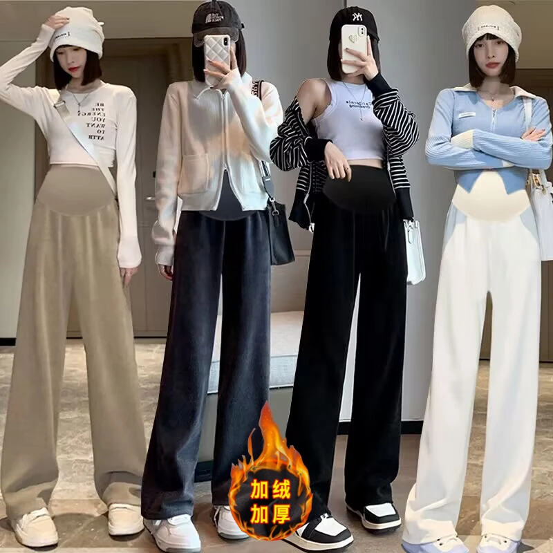 小个子孕妇欧棉绒秋冬新款加厚显瘦直筒裤长裤阔腿裤显瘦直筒裤