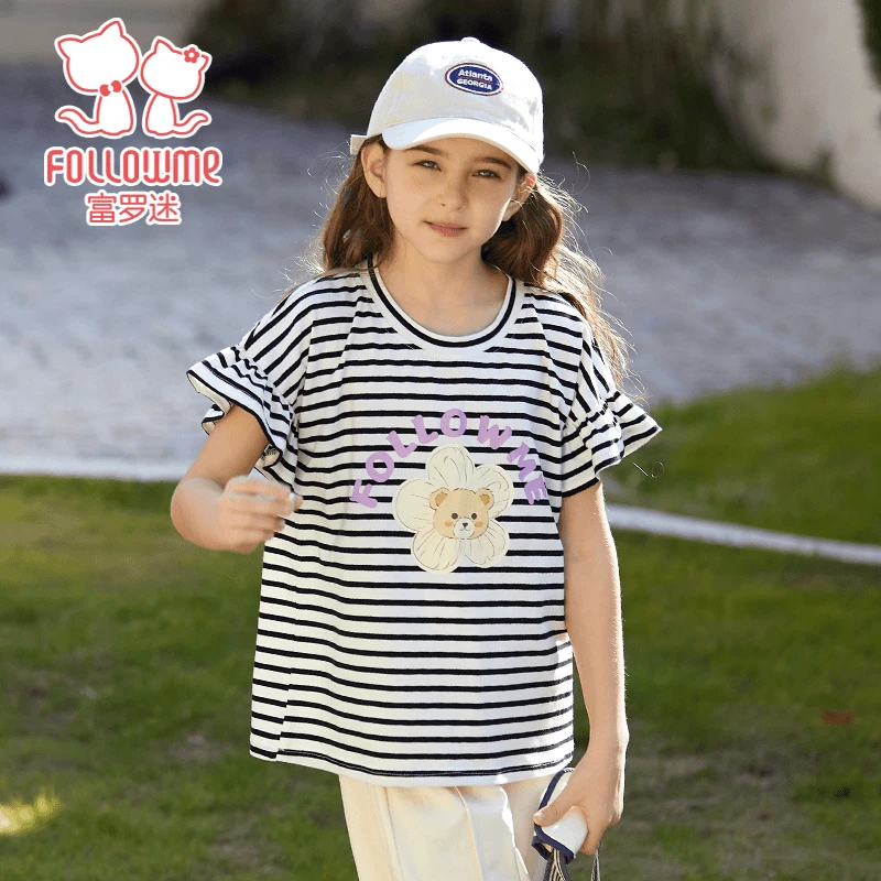 富罗迷新款夏装女童舒适百搭短袖印花T恤女童上衣F4B9747Z