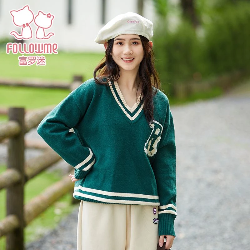 富罗迷毛衣宽松少女装学院风秋季女童针织衣百搭毛衣FD3C8792M
