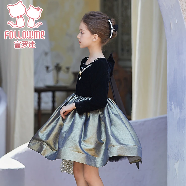 富罗迷礼服裙小女孩连衣裙24新秋季洋气黑色赫本风公主裙F3C8575L