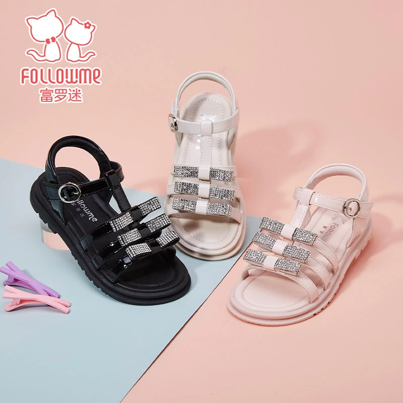 富罗迷儿童凉鞋女孩夏季新款轻便水钻水晶鞋软底沙滩鞋3B8006
